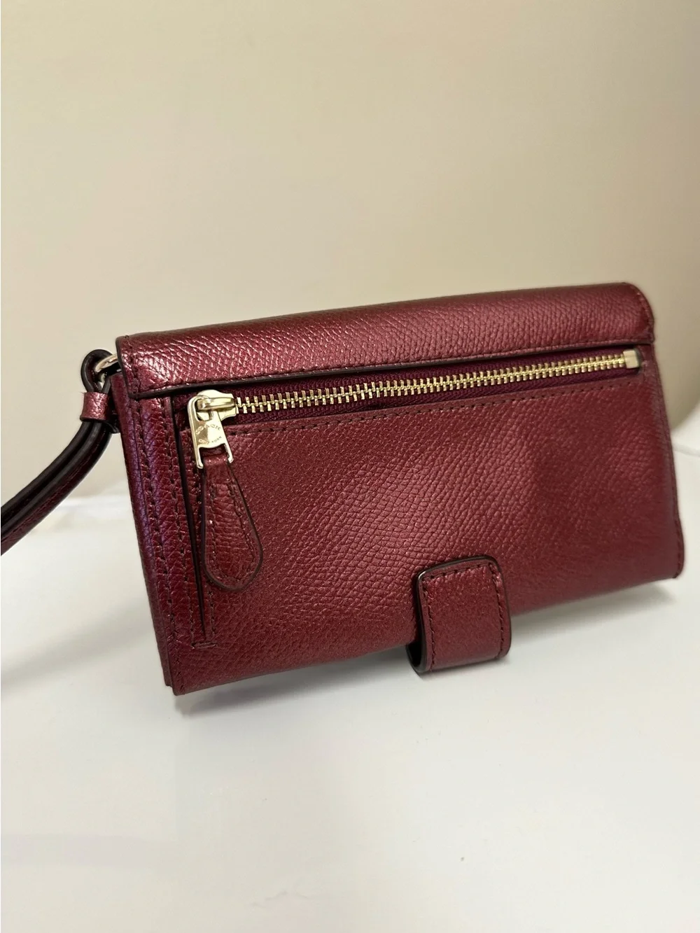Coach Cherry Red Shiny Metallic Bi-Fold Wallet Wristlet